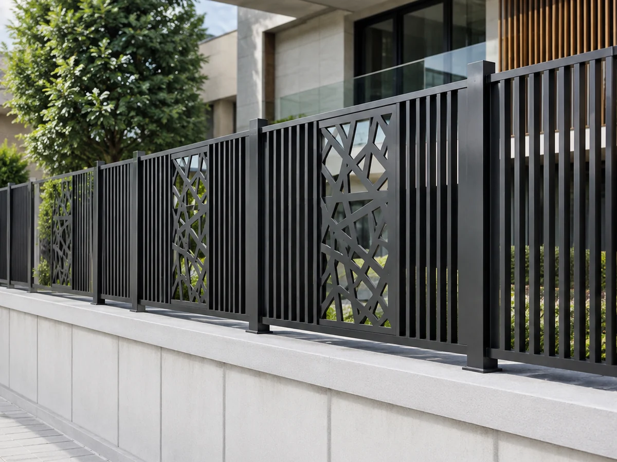 Modern dekoratif metal çit ve bahçe çevreleme uygulaması Modern dekoratif metal çit ve bahçe çevreleme uygulaması